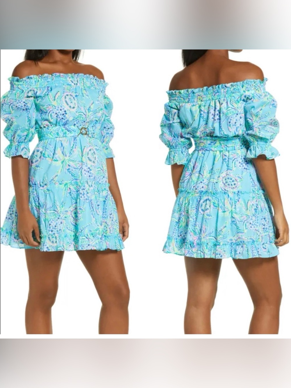 Lilly Pulitzer Louisa Off-Shoulder Blue Floral Summer Dress